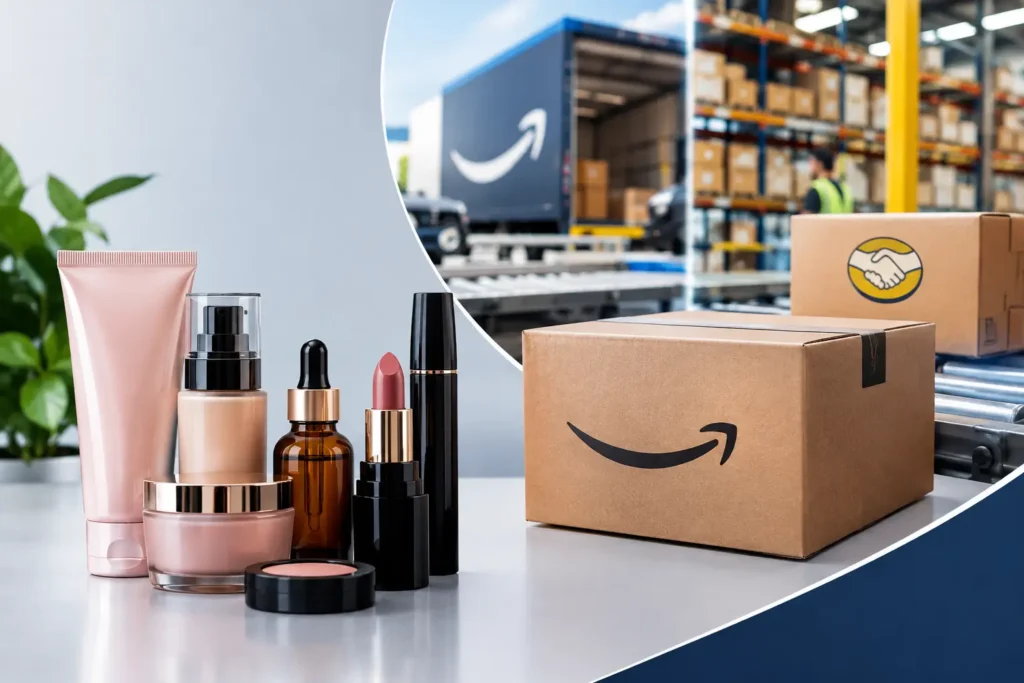 Cosméticos em marketplace: galpões Mercado Livre e Amazon